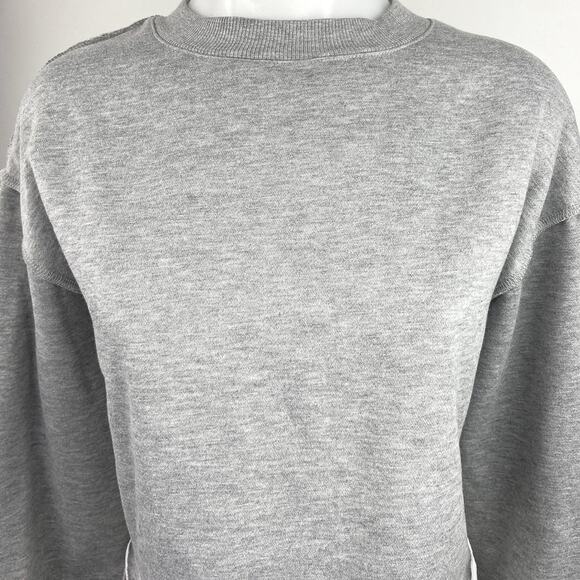 Amazhiyu Gray Round Neck Long Sleeve Frayed Hem Cropped Pullover Cozy Sweater XL - Picture 3 of 4